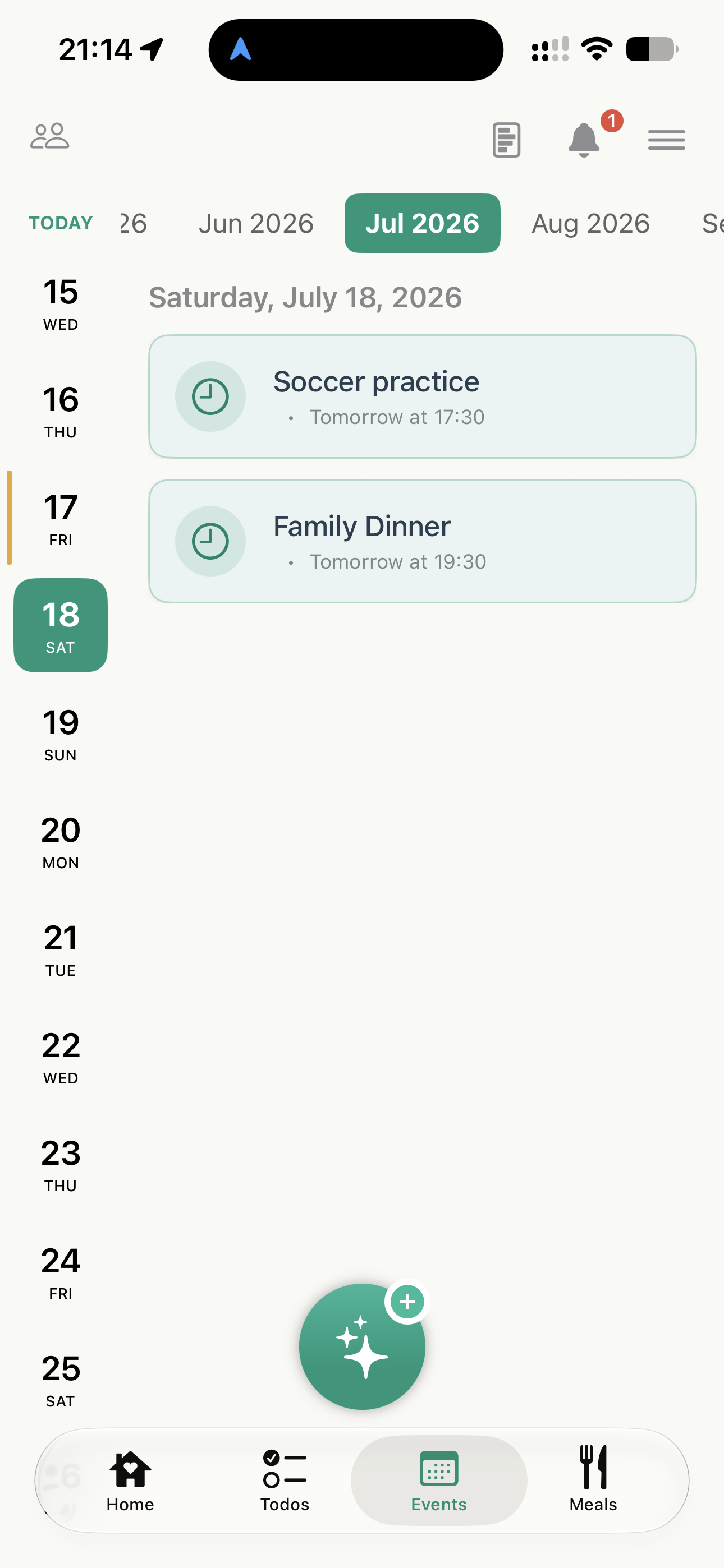 Family calendar with shared events