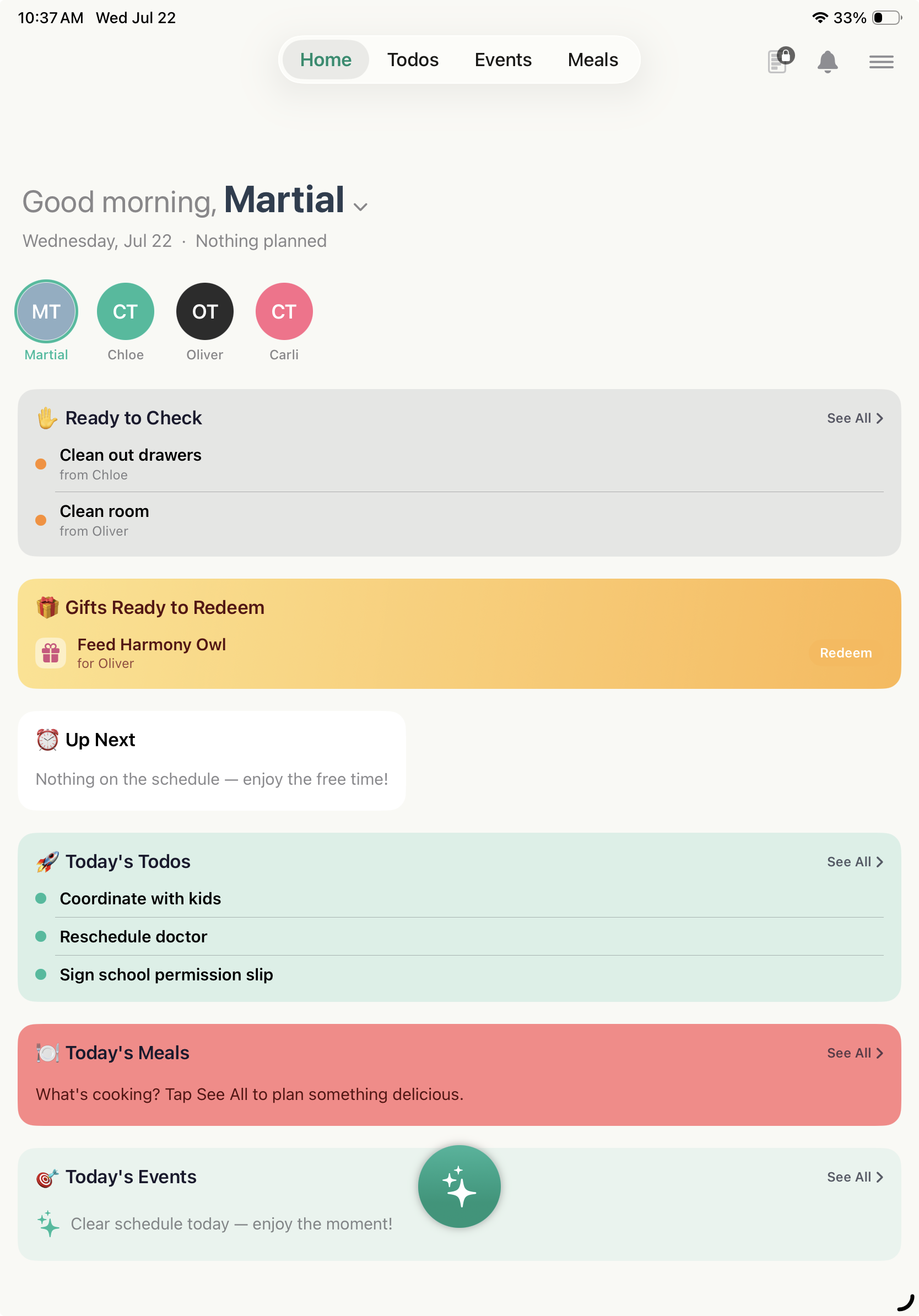 FamRight Family Hub on iPad