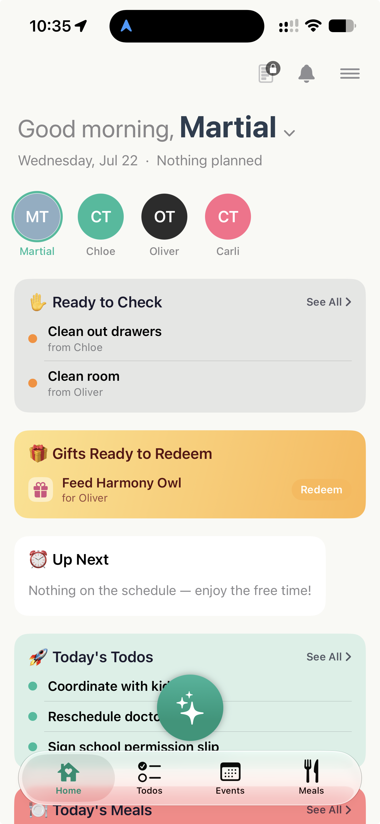 FamRight app on iPhone showing the Family Hub