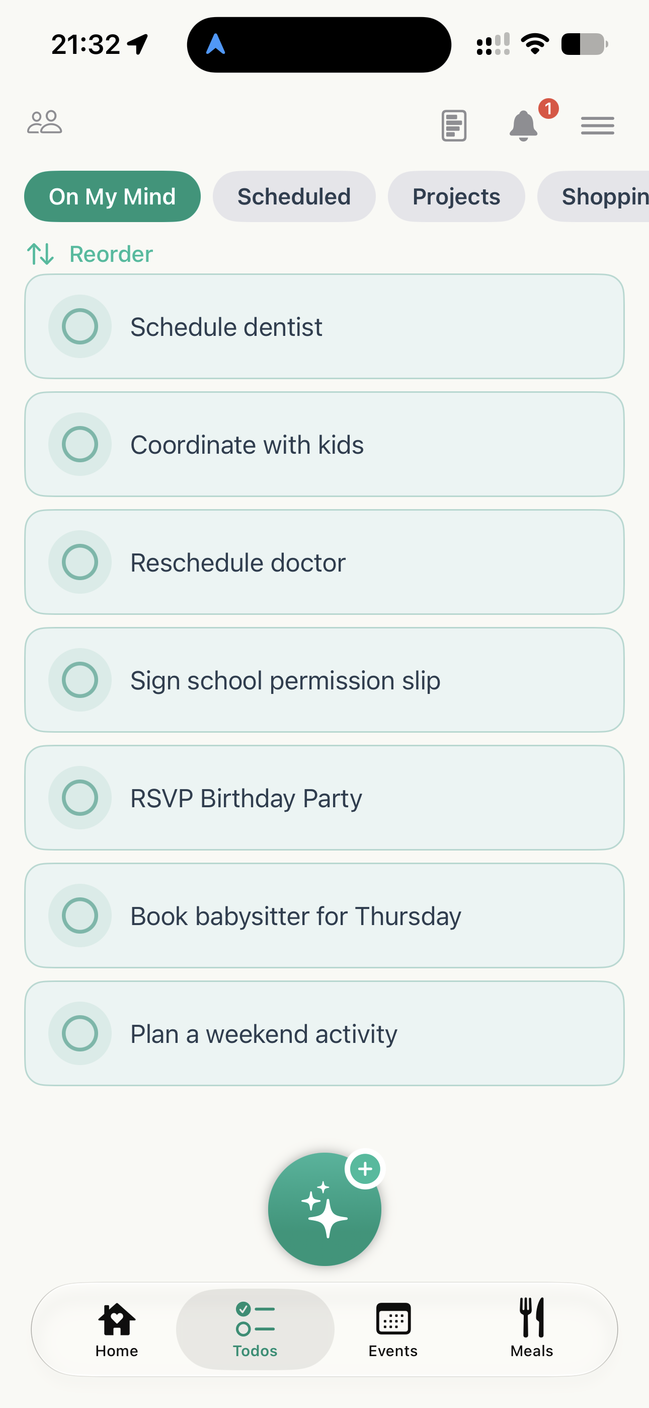On My Mind and Scheduled todo lists