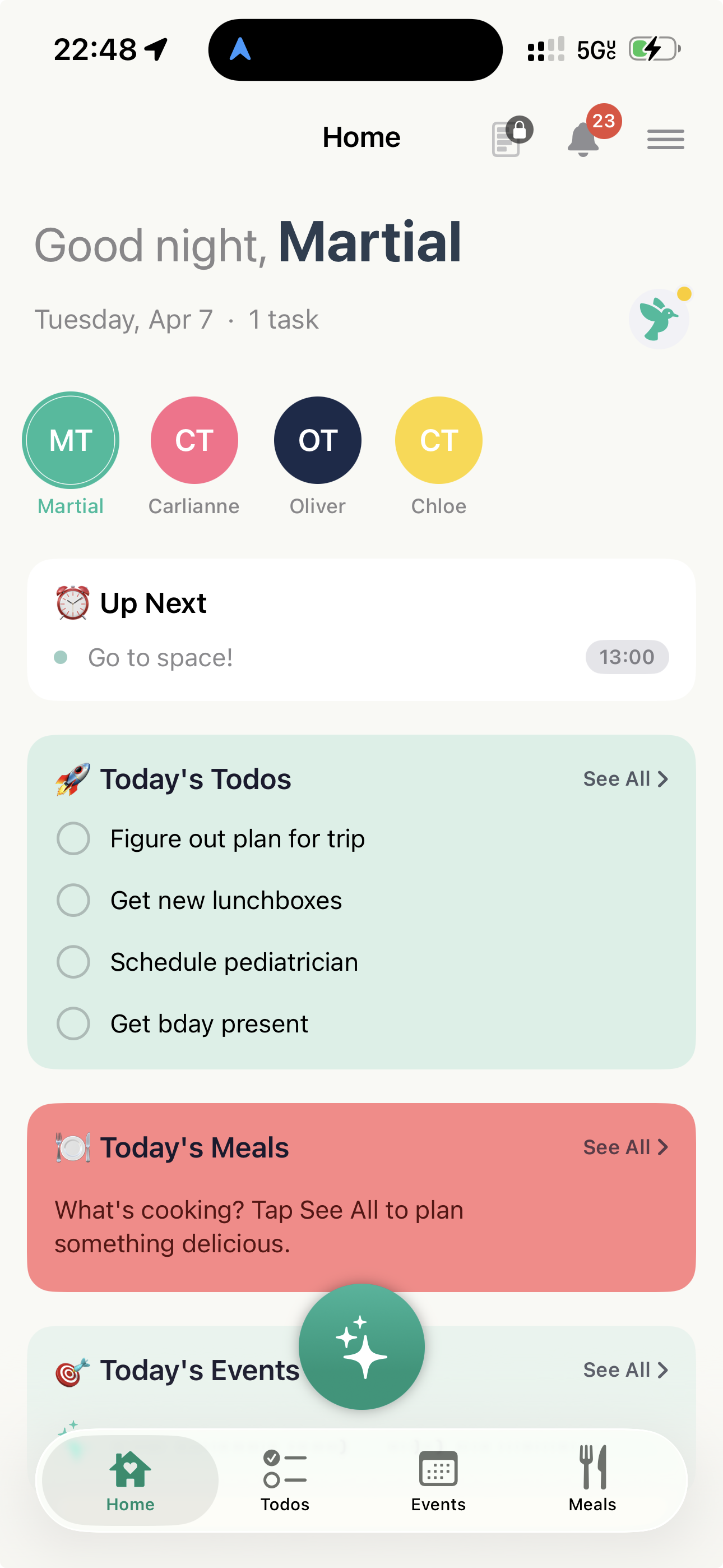 FamRight app on iPhone showing the Family Hub
